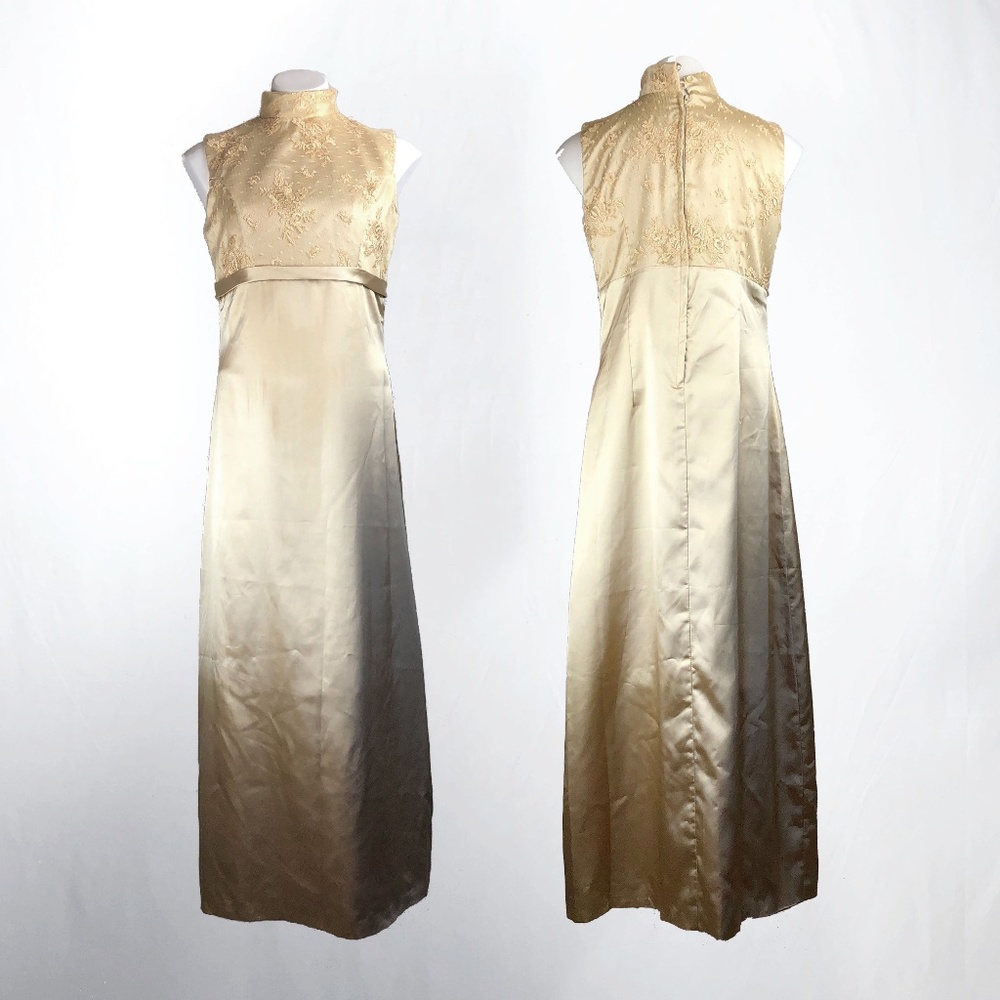 Luxury Gold Satin Lace Dinner Dress